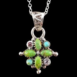 Barse Sterling Multi Stone Artisan  Cross Pendant Necklace